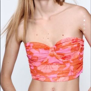 NWT ZARA pink and orange tulle corset top
